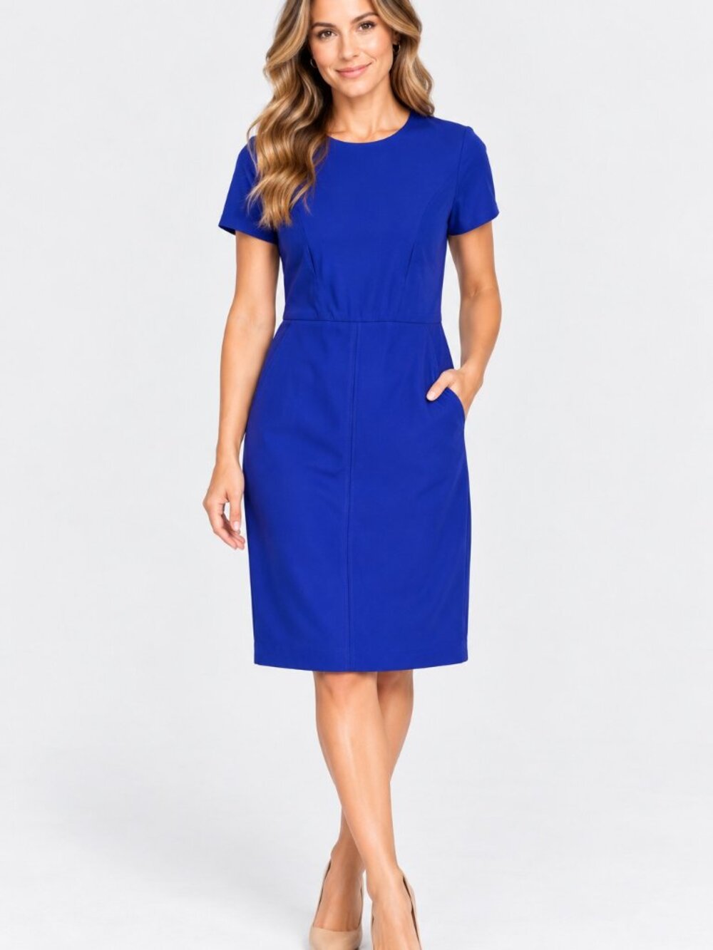 Ralph Lauren Women's 4 Blue Cobalt Short Sleeve Sheath Dress Pockets Elegant